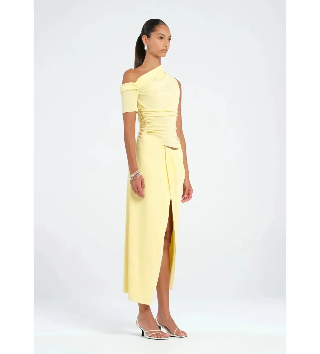 Benni Cleo One Shoulder Maxi Dress in Butter Size AU 6 for rent on The Volte - main image