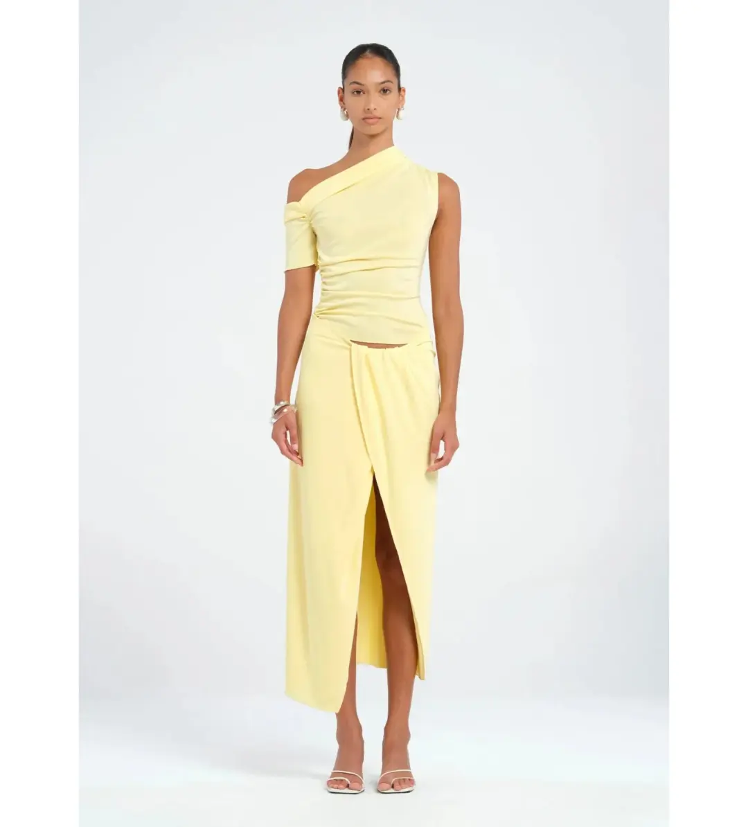 Benni Cleo One Shoulder Maxi Dress in Butter Size AU 6 for rent on The Volte - main image