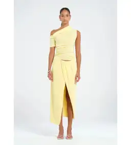 Benni Cleo One Shoulder Maxi Dress in Butter Size AU 6 for rent on The Volte - image 1