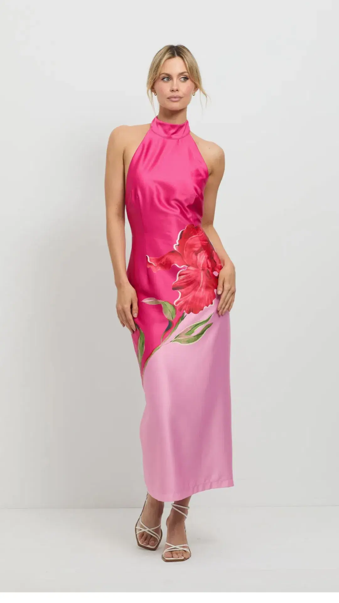 Pasduchas Pompon Halter Midi Dress Pink Size AU 10 for rent on The Volte - main image