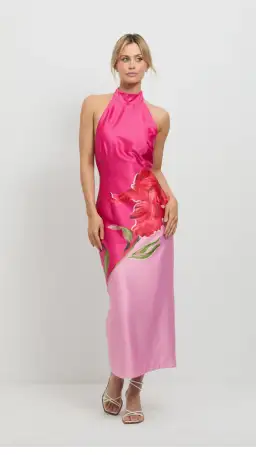 Pasduchas Pompon Halter Midi Dress Pink Size AU 10 for rent on The Volte - image 2