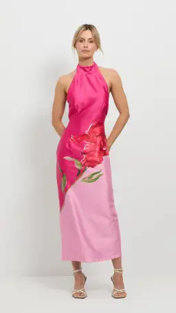 Pasduchas Pompon Halter Midi Dress Pink Size AU 10 for rent on The Volte - image 1