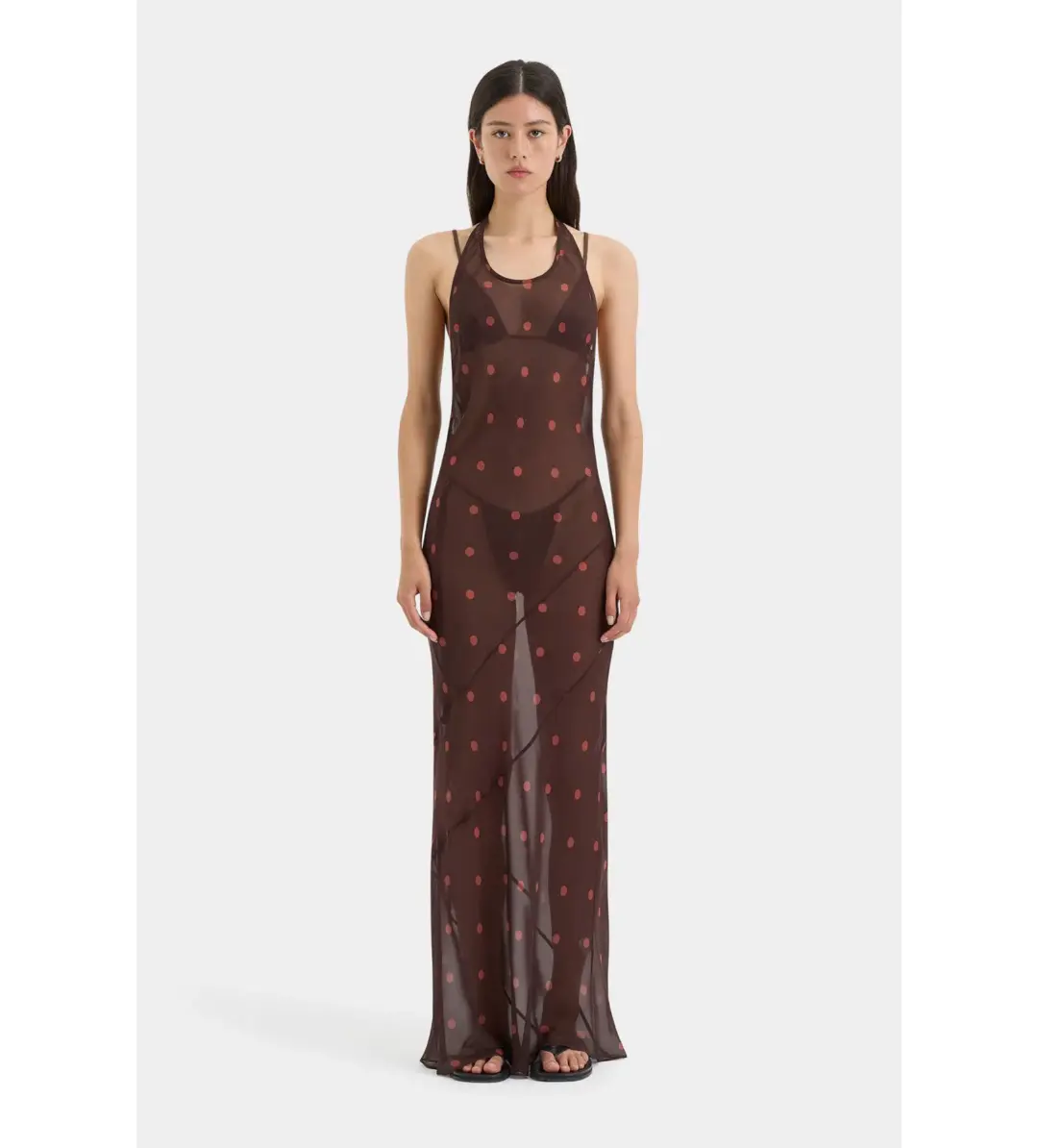 Sir the Label Toni Halter Maxi Dress in Chocolate Dot Size AU 8 for rent on The Volte - main image