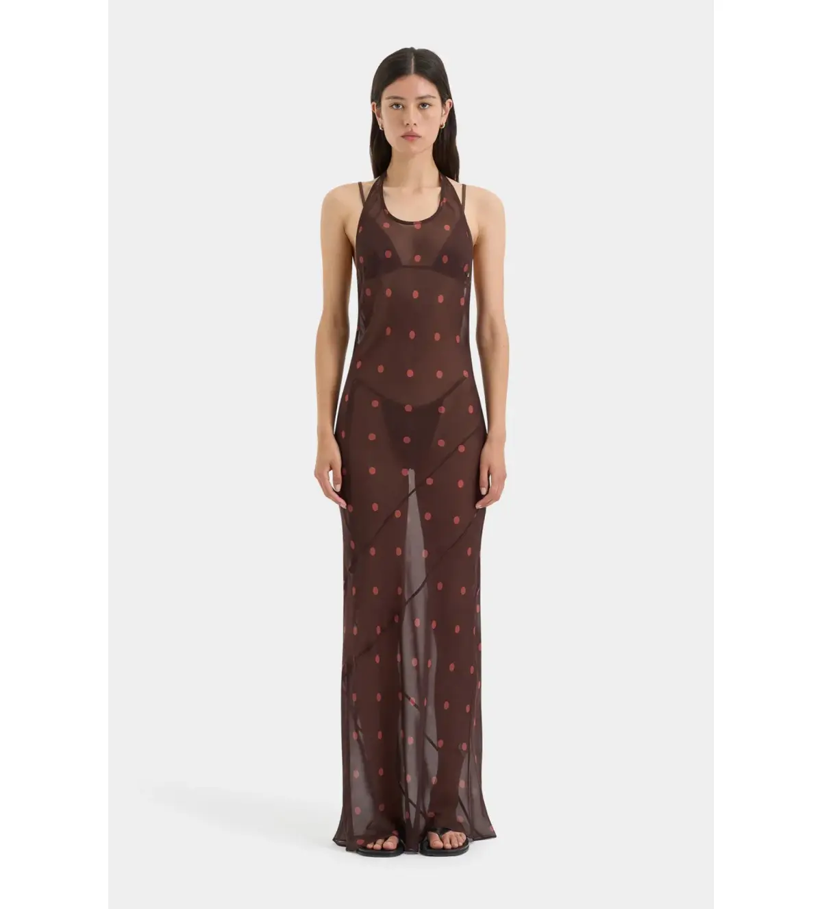 Sir the Label Toni Halter Maxi Dress in Chocolate Dot Size AU 8 - Image 1