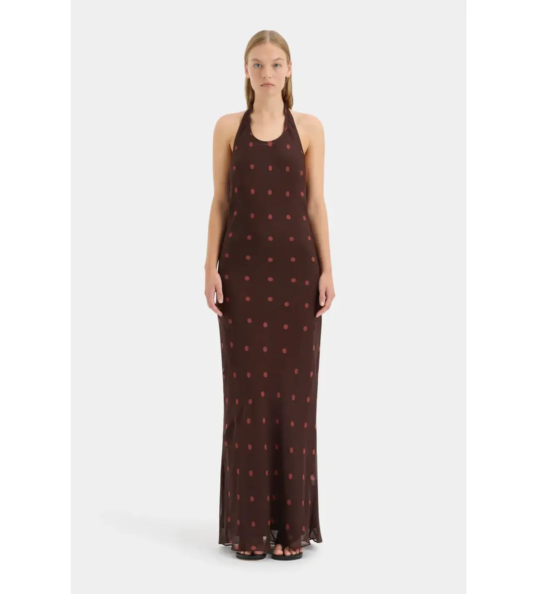 Sir the Label Toni Halter Maxi Dress in Chocolate Dot Size AU 8 for rent on The Volte - main image