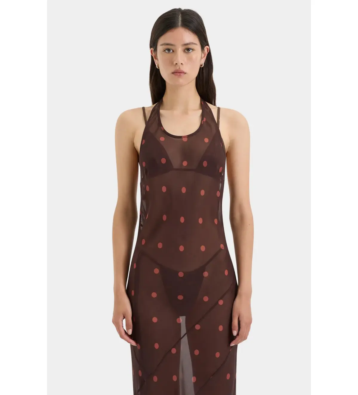 Sir the Label Toni Halter Maxi Dress in Chocolate Dot Size AU 8 - Image 6