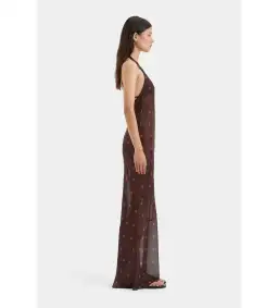 Sir the Label Toni Halter Maxi Dress in Chocolate Dot Size AU 8 for rent on The Volte - image 3