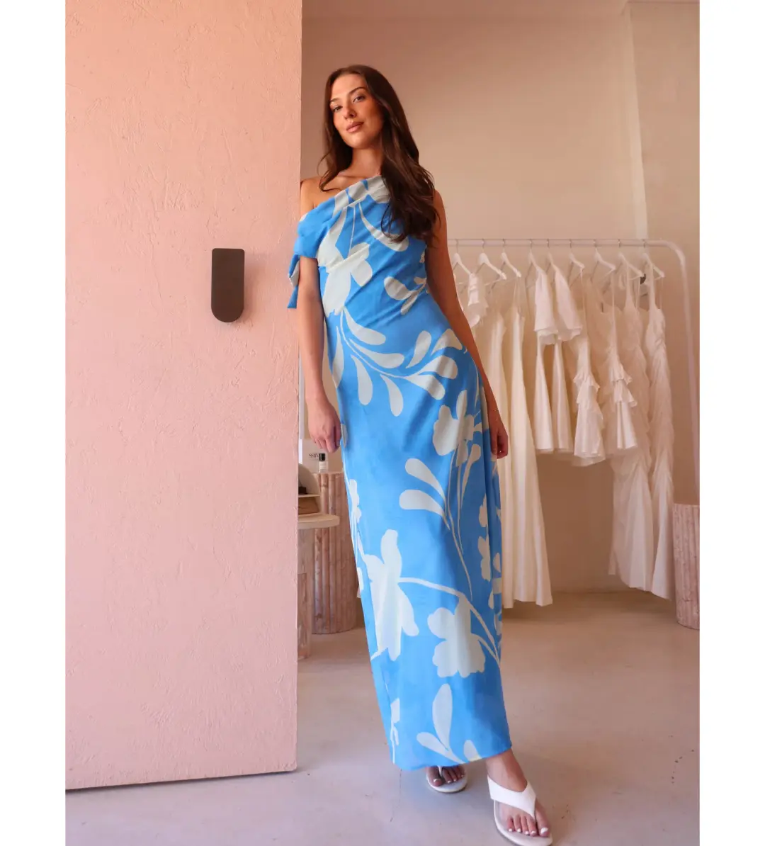 By Nicola Hailey One Shoulder Tie Maxi Dress in Capri Size AU 8 for rent on The Volte - main image