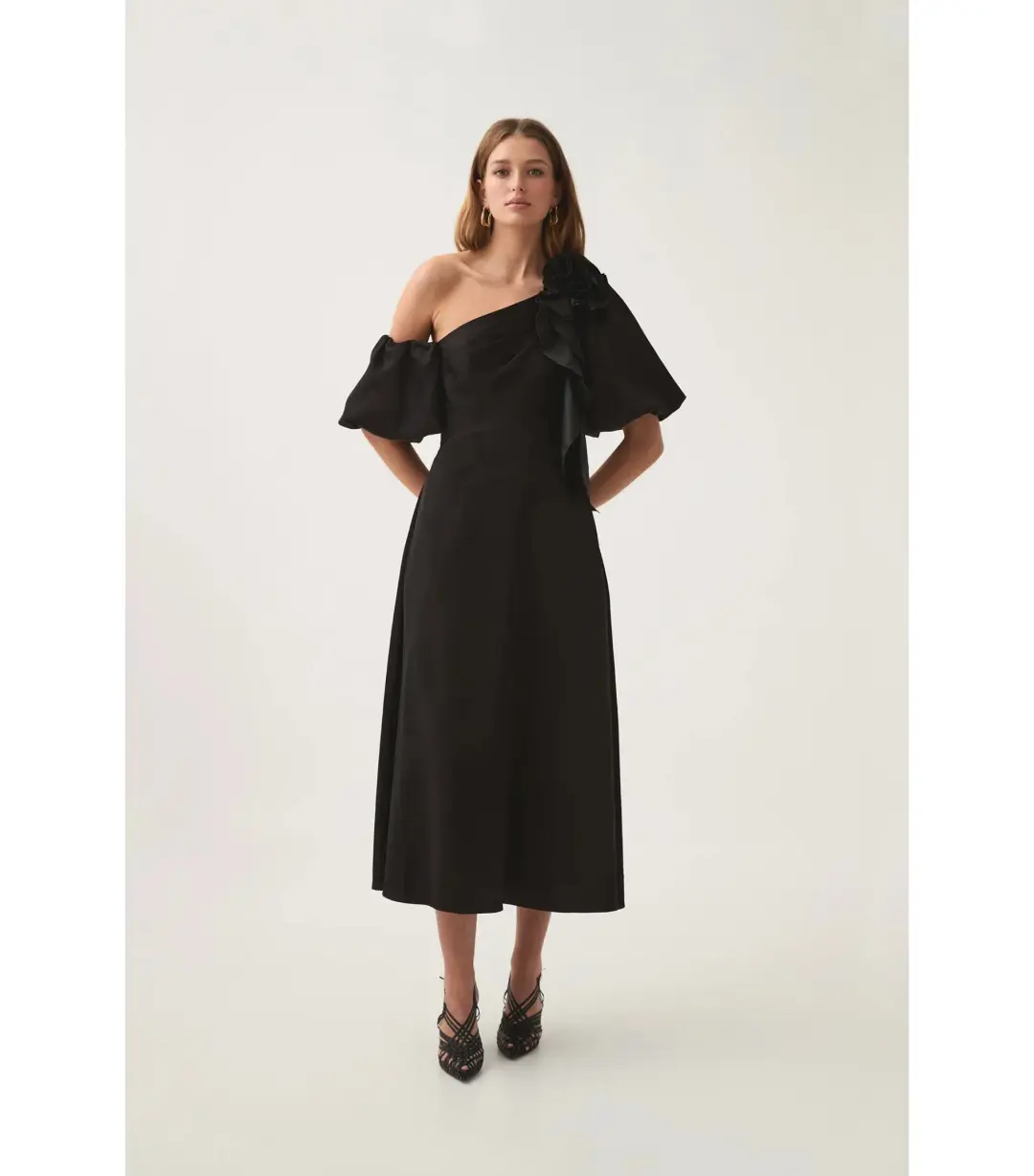 Aje Magnetic Draped Midi Dress Black Size AU 8 for rent on The Volte - main image