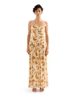 Nude Lucy Roshanne Mesh Maxi Dress Cream Floral Size XS / AU 6