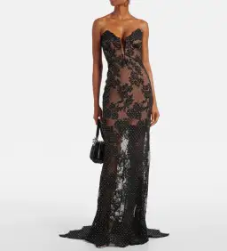 Self Portrait Rhinestone Embellished Sheer Gown Black Size AU 8 S for rent on The Volte - image 1