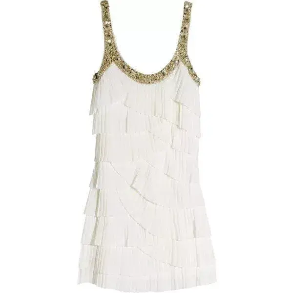 Rachel Gilbert Pleated Beaded Mini Dress White Size AU 8 for rent on The Volte - main image