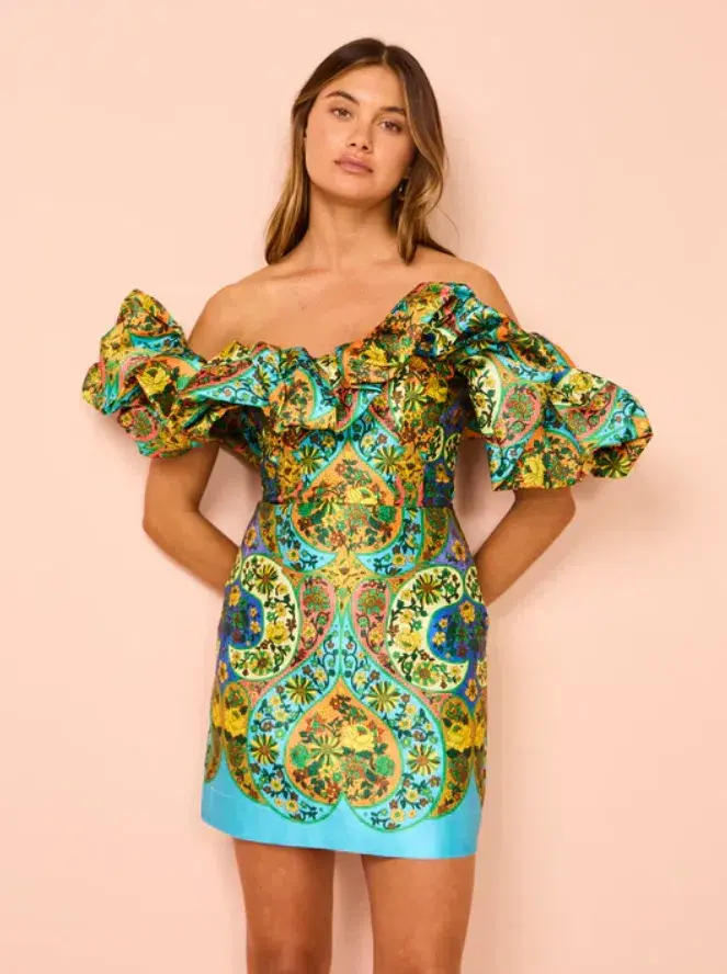 Alemais Sofie Off the Shoulder Mini Dress Multi Size 10 for rent on The Volte - main image