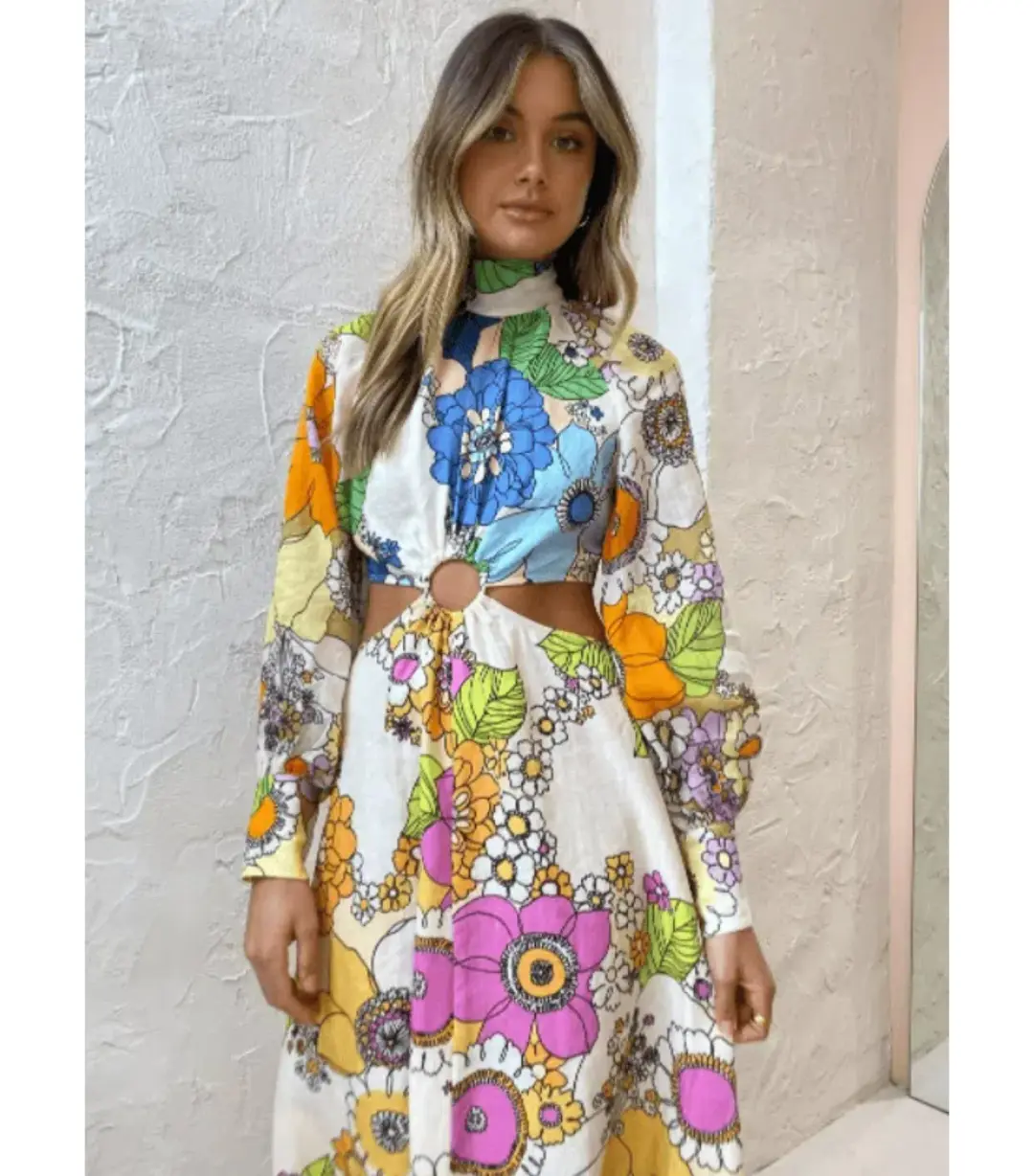 Alemais Farrah Cut Out Midi Dress Floral Size AU 14 for rent on The Volte - main image