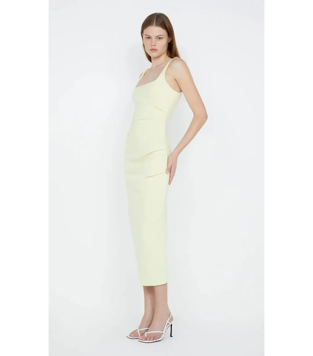 Bec & Bridge Karina Tuck Midi Dress Lemon Size AU 12 for rent on The Volte - main image