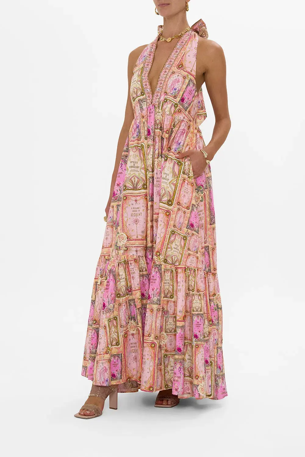 Camilla Ruffle Hem Halter Dress in Totally Ozmopolitan Size 12 for rent on The Volte - main image