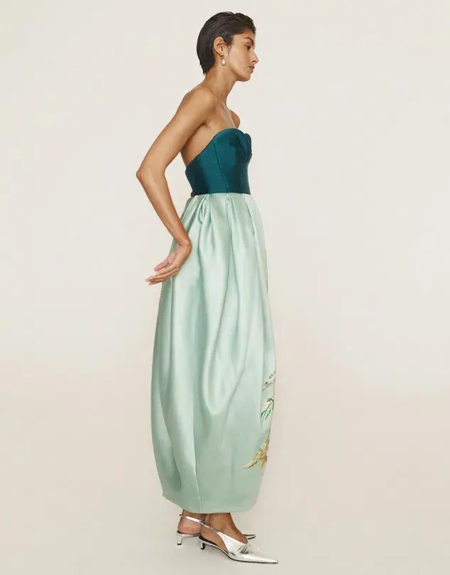 Alemais Anita Gown Midi Satin Strapless Green Size AU 8 for rent on The Volte - main image