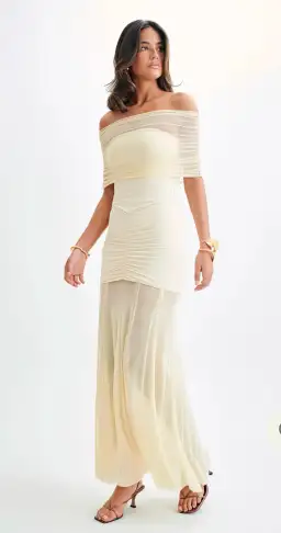 Meshki Caspian Slinky Mesh Off Shoulder Maxi Dress Ivory Size 6 for rent on The Volte - image 4