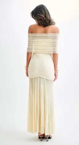 Meshki Caspian Slinky Mesh Off Shoulder Maxi Dress Ivory Size 6 for rent on The Volte - image 2