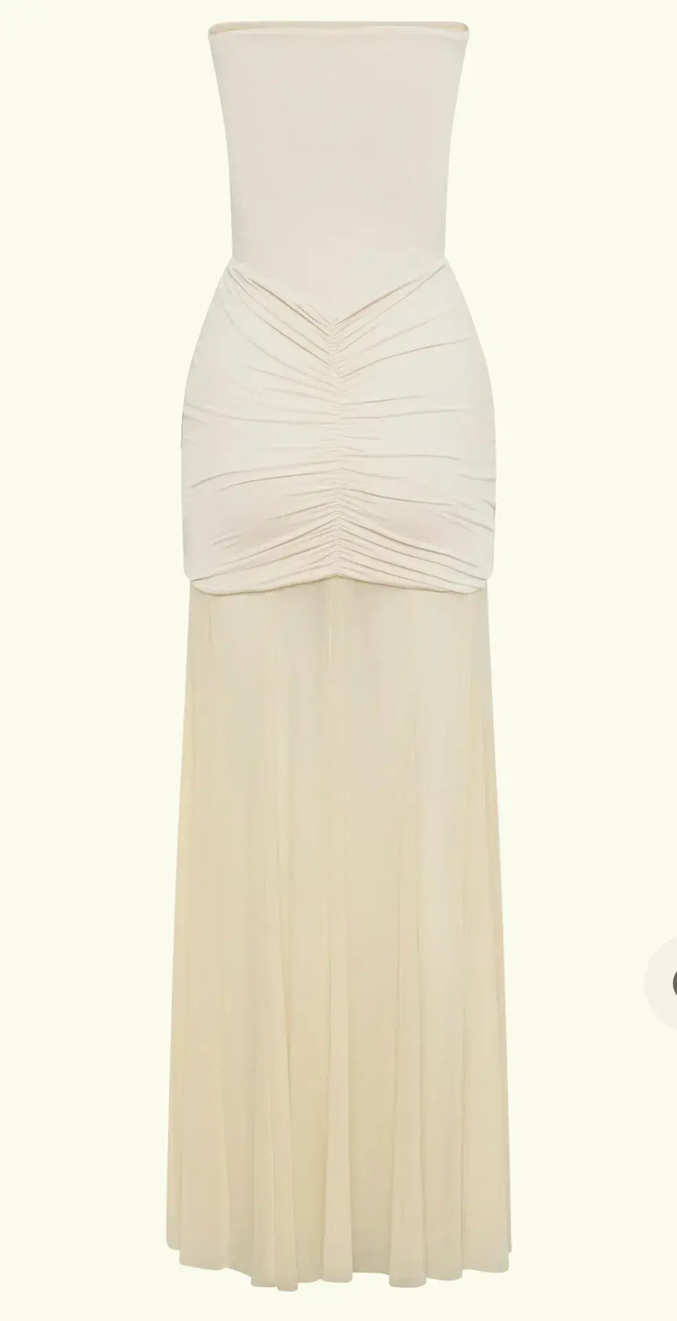Meshki Caspian Slinky Mesh Off Shoulder Maxi Dress Ivory Size 6 for rent on The Volte - main image