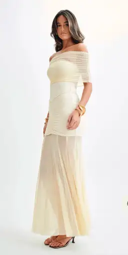 Meshki Caspian Slinky Mesh Off Shoulder Maxi Dress Ivory Size 6 for rent on The Volte - image 5