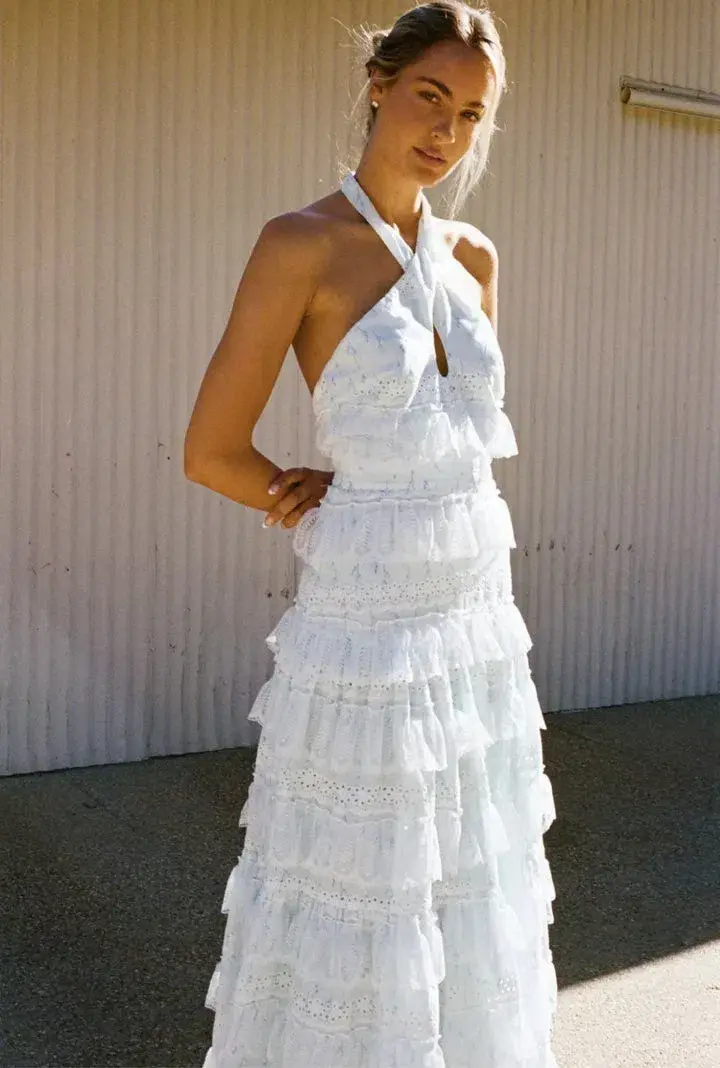 Anne Louise Boutique Lovette Halter Neck Dress White Size 14 for rent on The Volte - main image