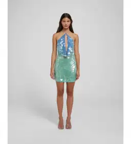Rat & Boa Kiki Sequin Blue Green Halter Mini Size S AU 8 for rent on The Volte - image 1