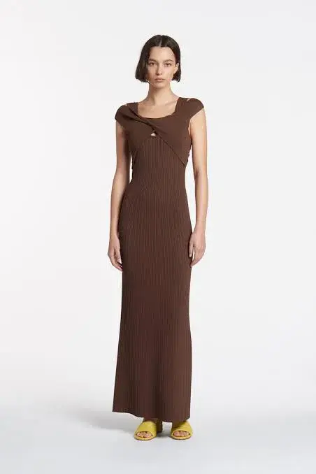 SIR THE LABEL SYLVIE TWIST DRESS CHOCOLATE SIZE AU 8 for rent on The Volte - main image