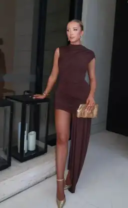 De La Vali Ravenna Mini Dress Chocolate Brown Jersey Size 12 for rent on The Volte - image 2