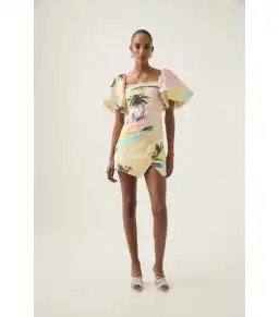 Aje Paradise Wrap Front Mini Dress Sunset Sky Size AU 10