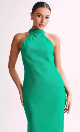 Meshki Claire Satin Drape Back Maxi Dress Emerald Size S/AU 8 for rent on The Volte - image 2