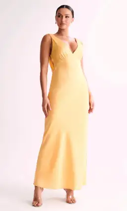 Meshki Maxi Nadia Satin Dress With Back Cowl Lemon Size S/AU 8 for rent on The Volte - image 1