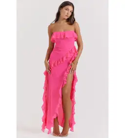 House of CB Sarina Ruffle Maxi Dress Fuchsia Size XS / AU 6 for rent on The Volte - image 1