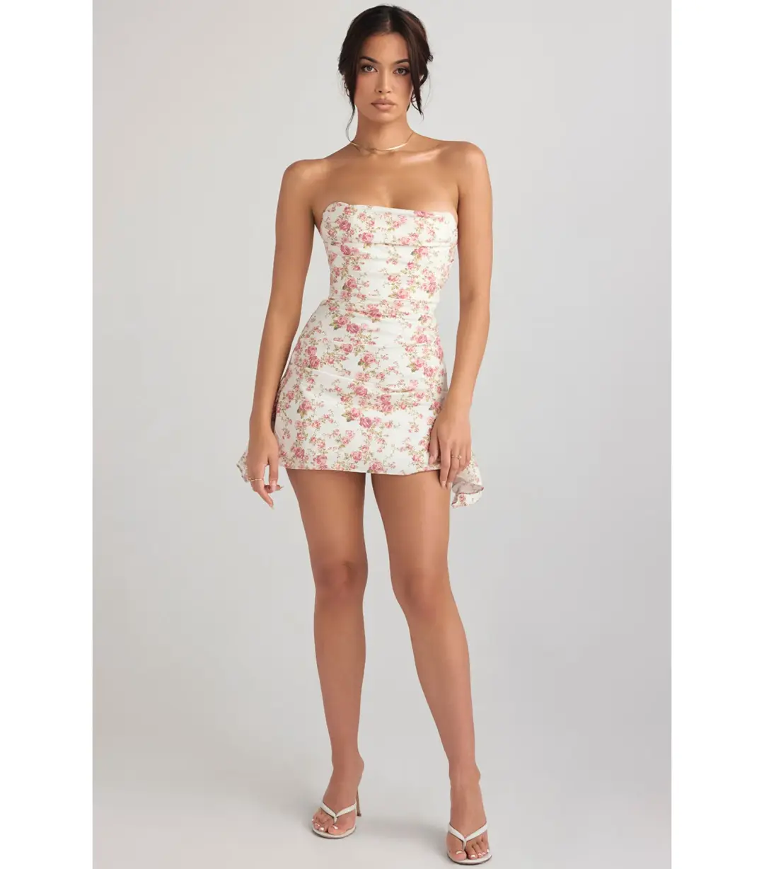House Of CB Jasmine Draped Strapless Corset Dress Rose Print Size M / AU 10 for rent on The Volte - main image