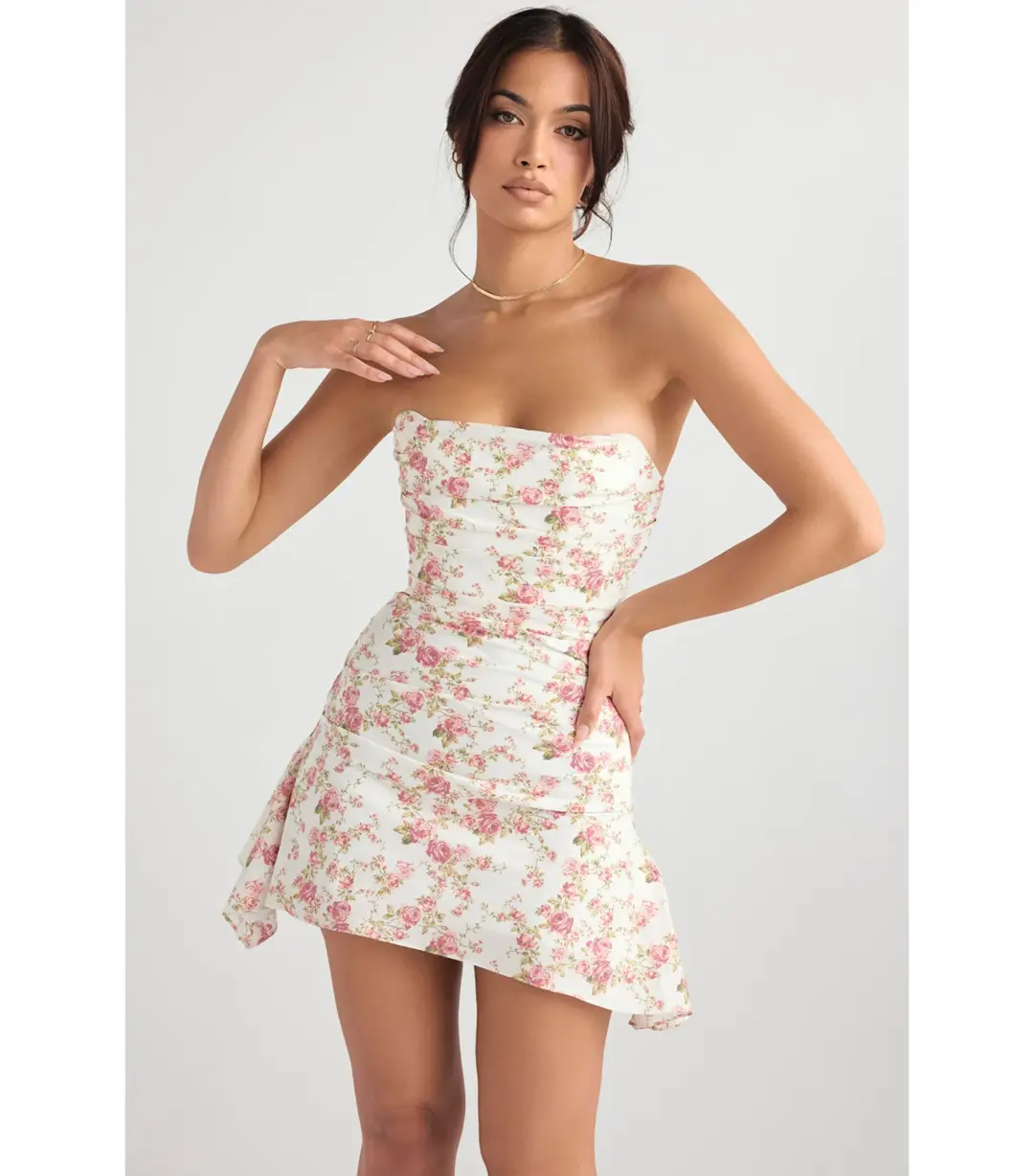 House Of CB Jasmine Draped Strapless Corset Dress Rose Print Size M / AU 10 for rent on The Volte - main image