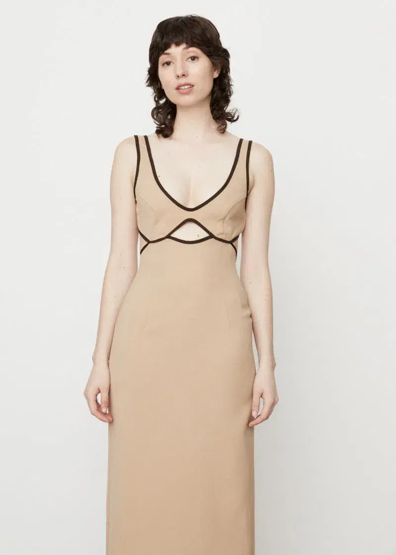 Wynn Hamlyn Burn Out Bodice Dress Beige Size 10 for rent on The Volte - main image