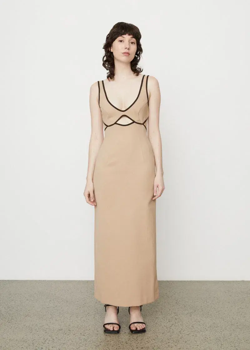 Wynn Hamlyn Burn Out Bodice Dress Beige Size 10 for rent on The Volte - main image