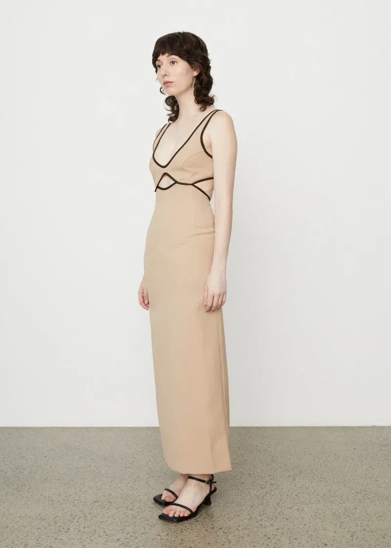 Wynn Hamlyn Burn Out Bodice Dress Beige Size 10 for rent on The Volte - main image