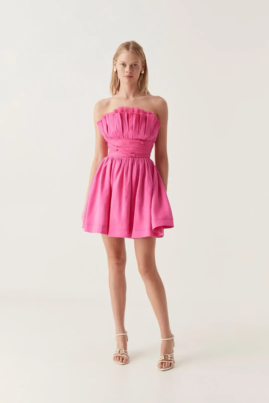 Aje Whisper Layered Mini Dress Pink Size 8 for rent on The Volte - main image