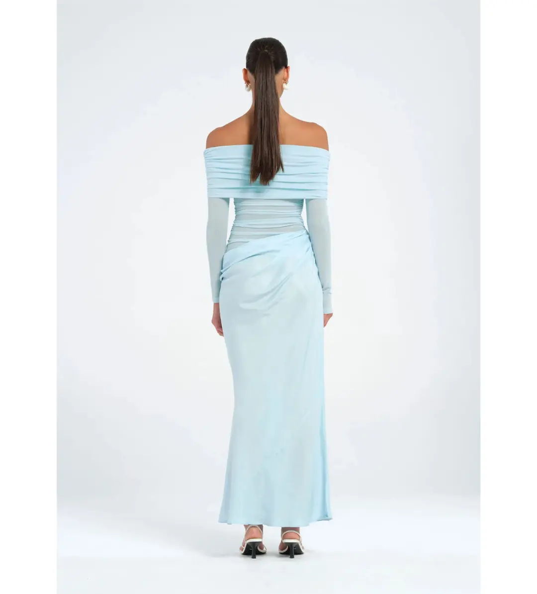 Benni Yasmin Off Shoulder Maxi Dress Baby Blue Size 6 for rent on The Volte - main image