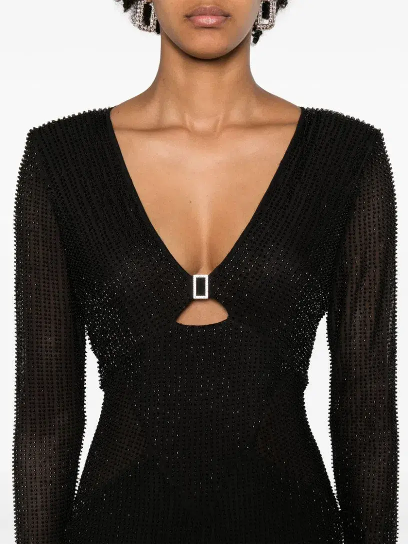 Self Portrait Beaded Mesh Midi Dress Black Size 10 for rent on The Volte - main image