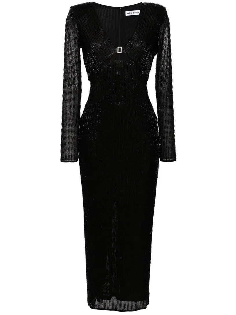 Self Portrait Beaded Mesh Midi Dress Black Size 10 for rent on The Volte - main image