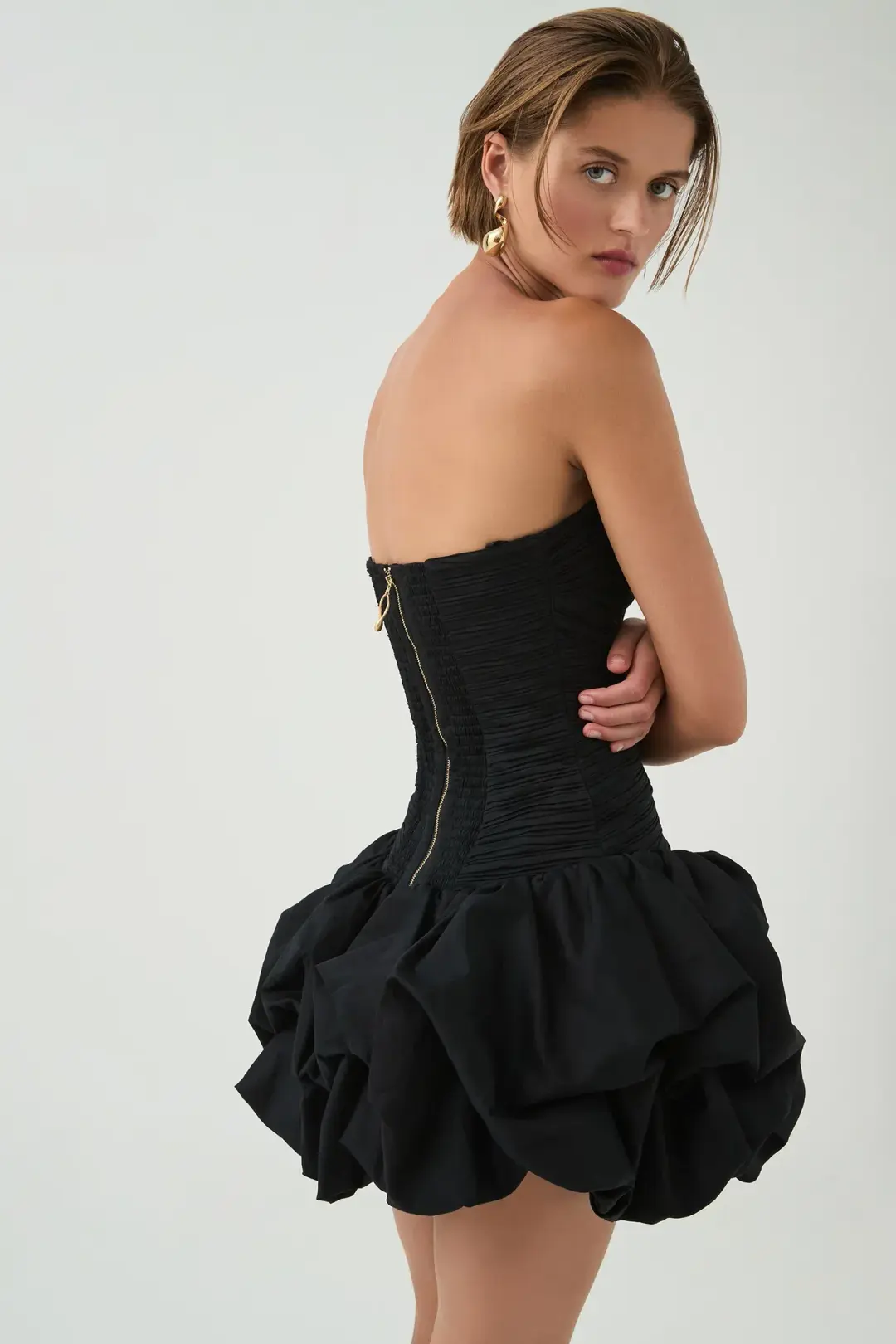 AJE Violette Bubble Hem Mini Dress in Black Size 8 for rent on The Volte - main image
