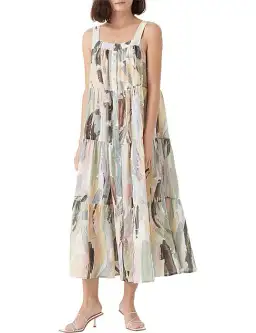 Aje Paperbark Tiered Midi Dress Size 14