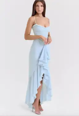 House of CB Gabbi Ice Blue Mesh Ruffled Front Gown Size AU 6 for rent on The Volte - image 6
