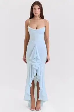 House of CB Gabbi Ice Blue Mesh Ruffled Front Gown Size AU 6 for rent on The Volte - image 1
