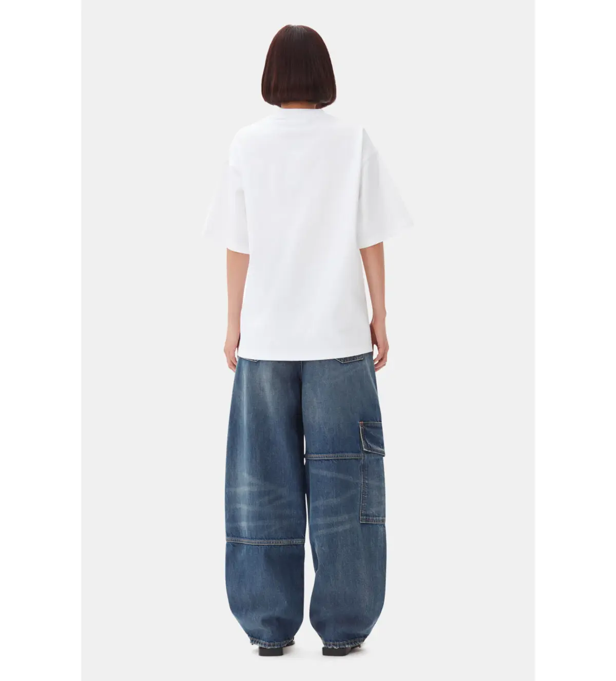 Ganni Heavy Cotton Drop Shoulder Heart T-shirt in White Size S/ AU 8 - Image 4