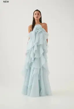 Aje Pandorea Layered Maxi Dress Silver Blue Size AU 6