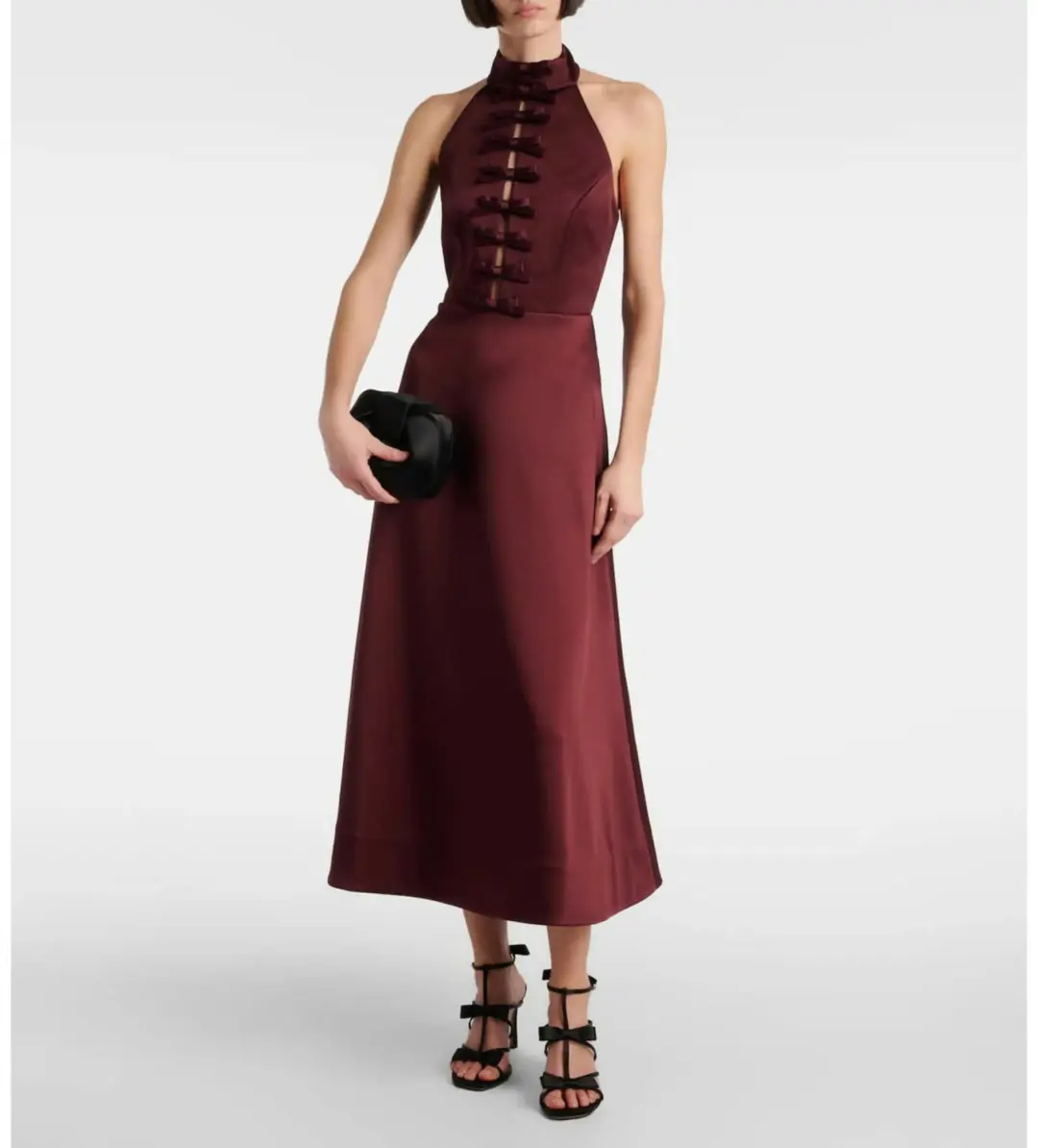 Rebecca Vallance Merlot Halter Midi Dress Burgundy Size 8 for rent on The Volte - main image