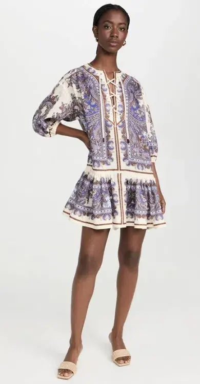 Zimmermann Ottie Eyelet Paisley Linen Mini Dress Size AU 8 - Image 1